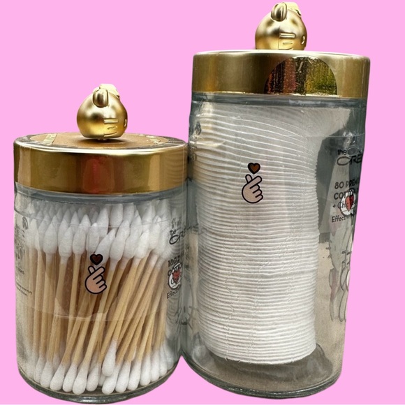 Hello Kitty Clearance Price is Firm! Cotton Swabs & Pads 2 Gold Lidded Jars - Picture 5 of 5